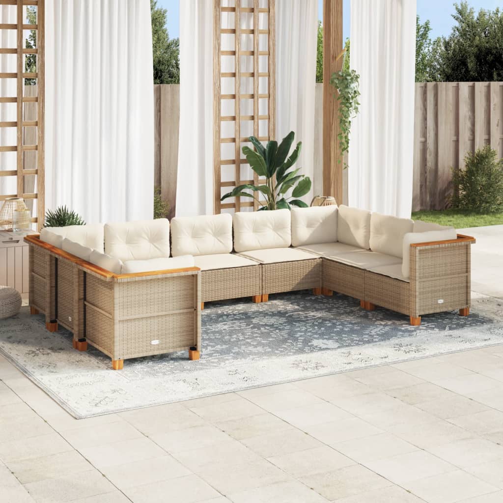 vidaXL 9-delige Loungeset met kussens poly rattan zwart