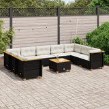 vidaXL 9-delige Loungeset met kussens poly rattan zwart