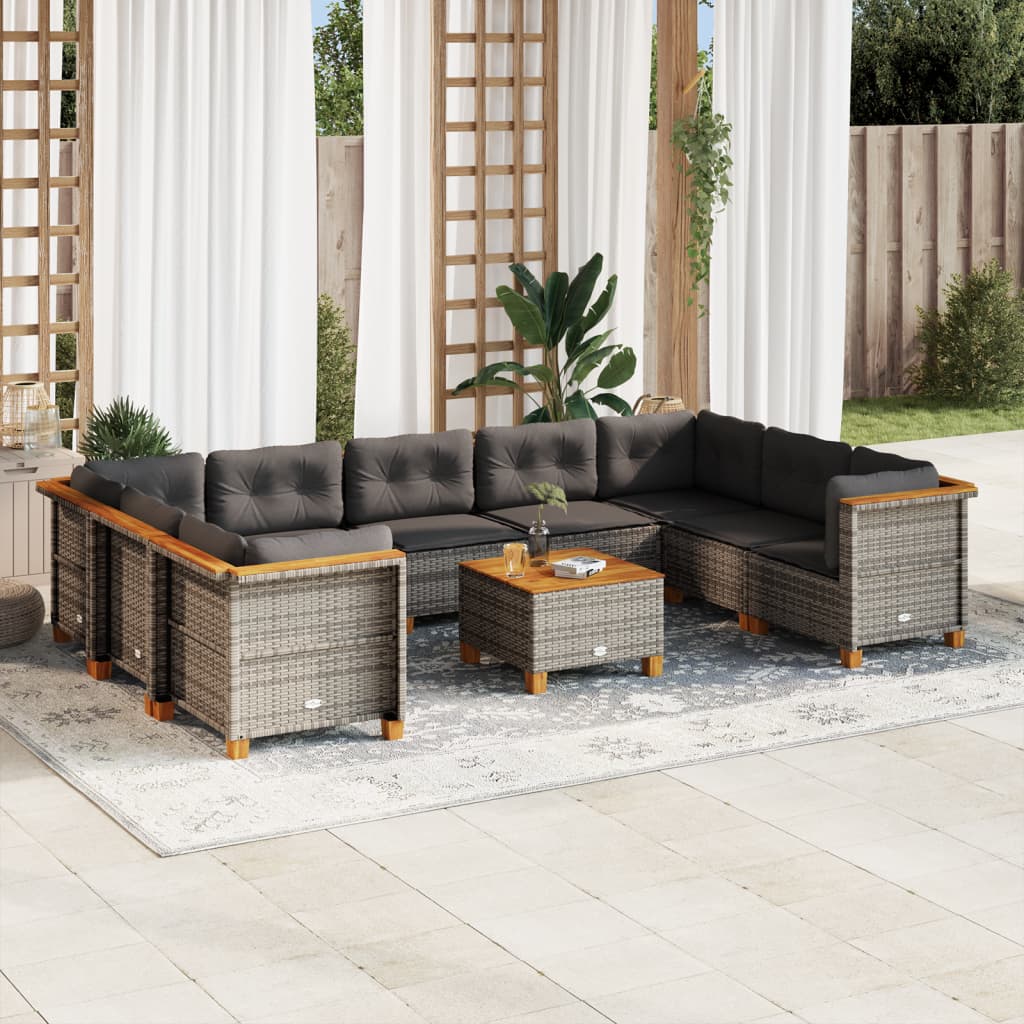 vidaXL 9-delige Loungeset met kussens poly rattan zwart