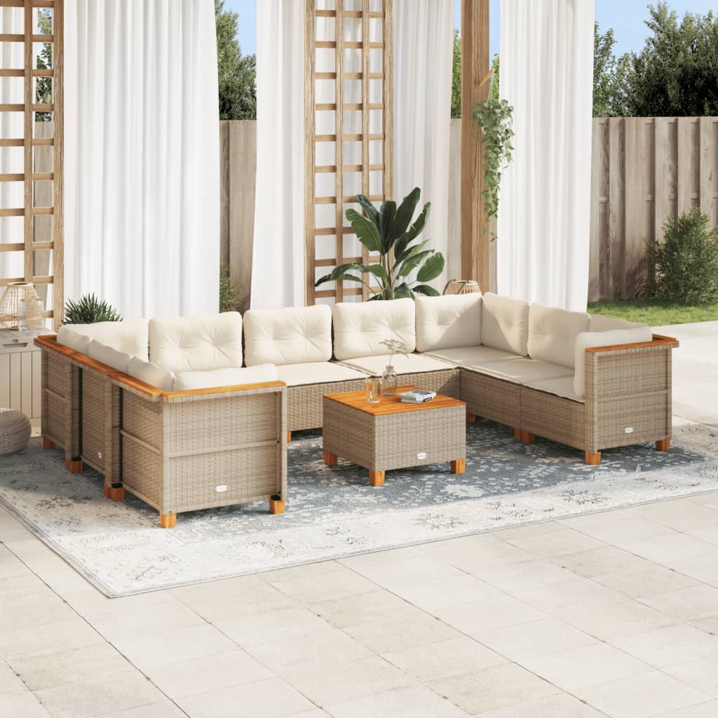 vidaXL 9-delige Loungeset met kussens poly rattan zwart