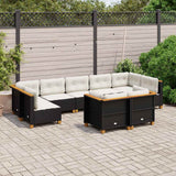 vidaXL 9-delige Loungeset met kussens poly rattan zwart