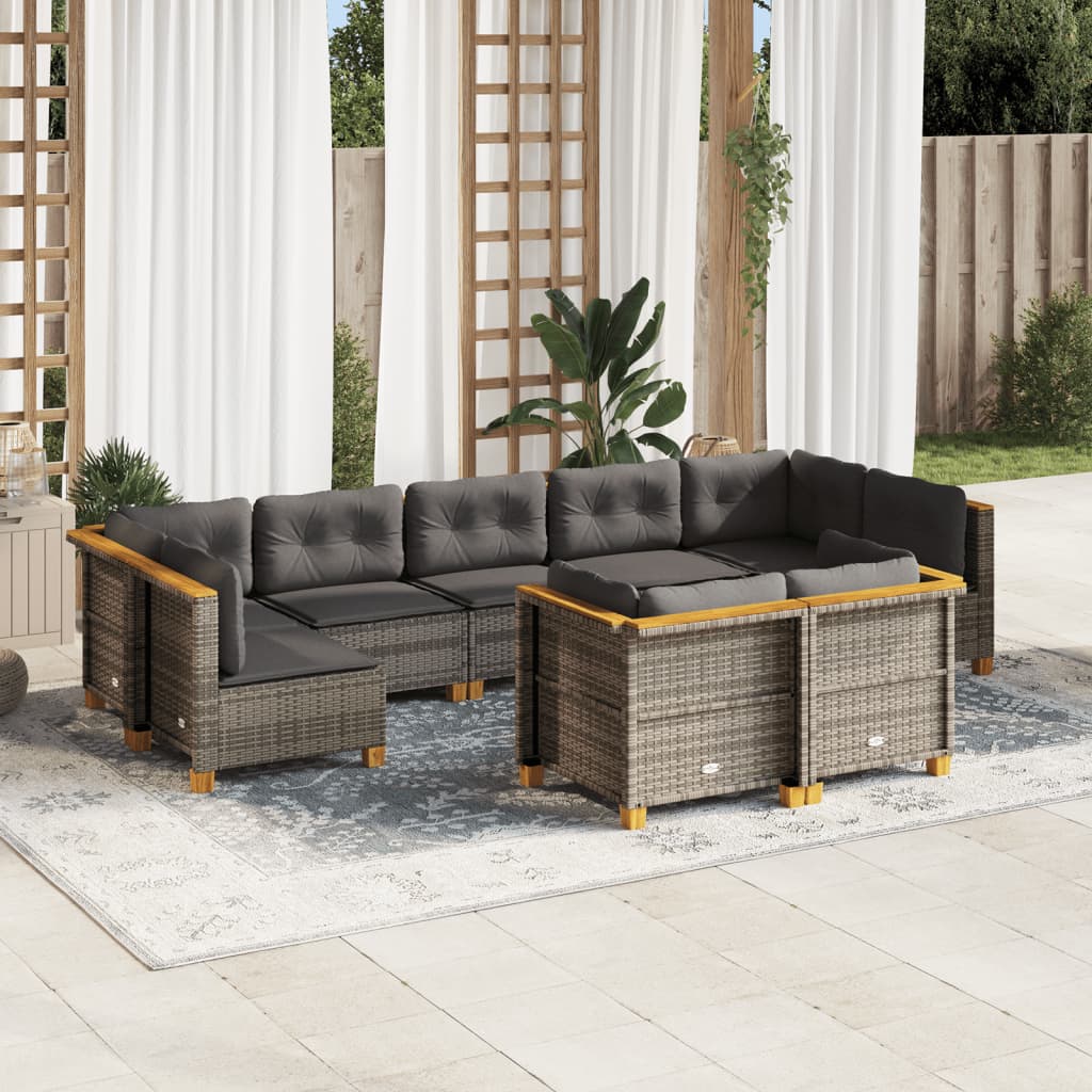 vidaXL 9-delige Loungeset met kussens poly rattan zwart