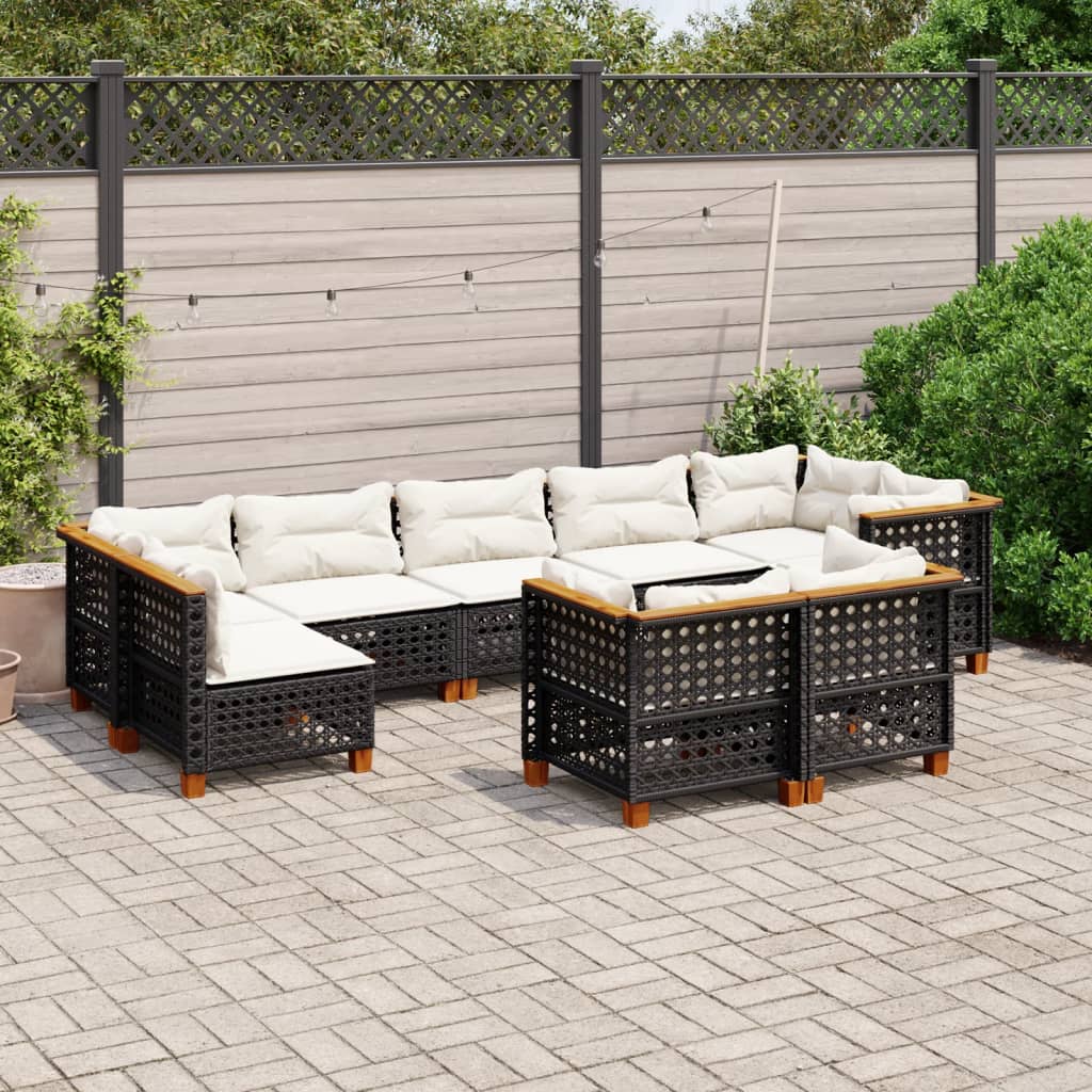 vidaXL 9-delige Loungeset met kussens poly rattan zwart
