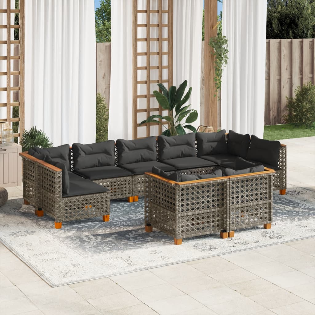 vidaXL 9-delige Loungeset met kussens poly rattan zwart