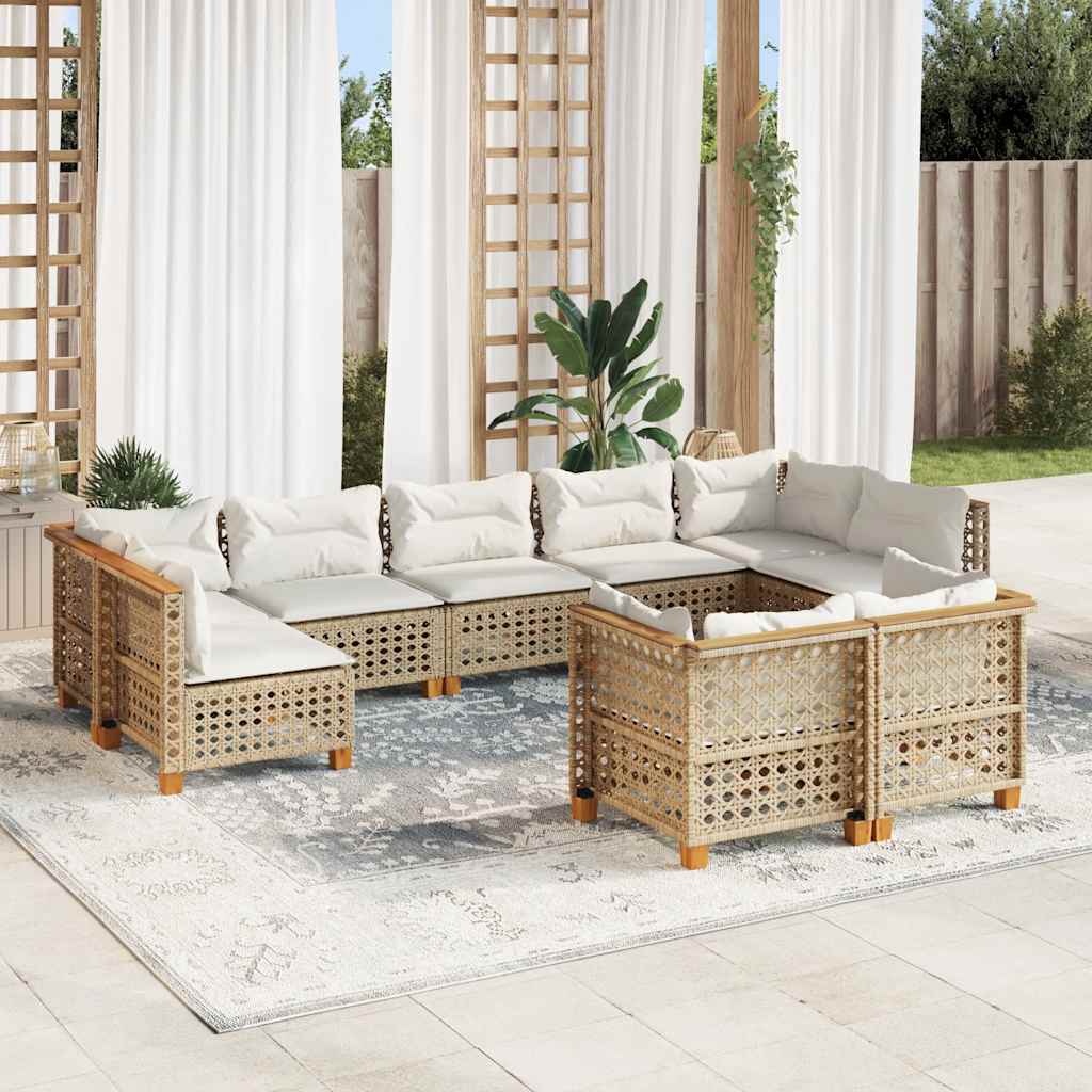 vidaXL 9-delige Loungeset met kussens poly rattan zwart