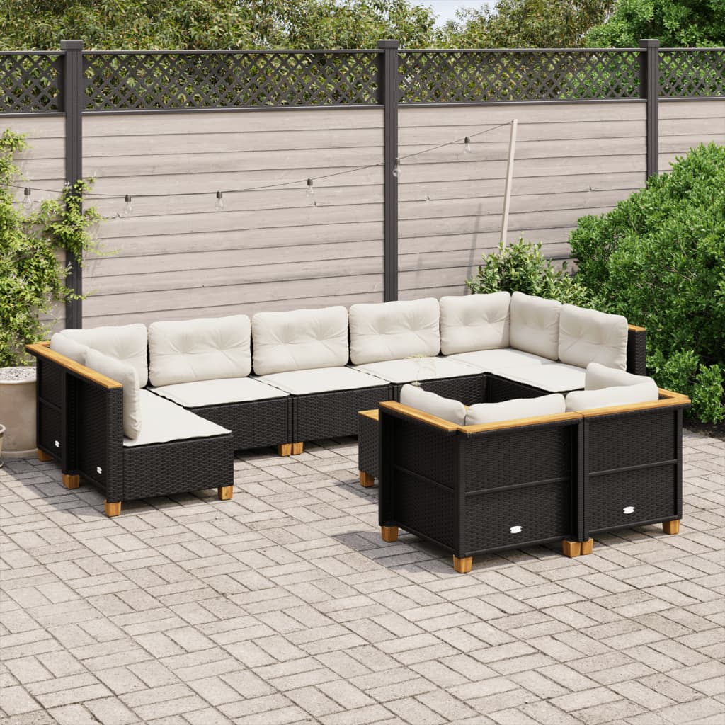 vidaXL 9-delige Loungeset met kussens poly rattan zwart