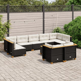 vidaXL 9-delige Loungeset met kussens poly rattan zwart