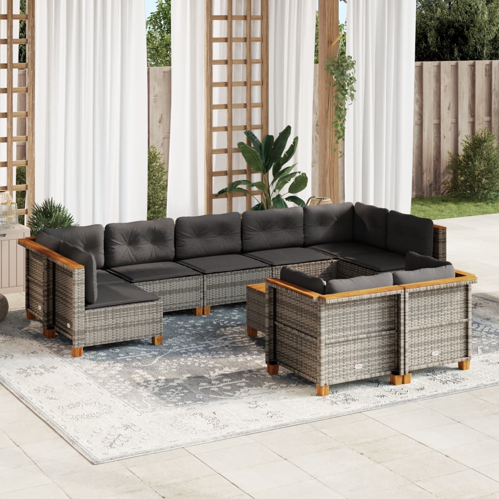 vidaXL 9-delige Loungeset met kussens poly rattan zwart