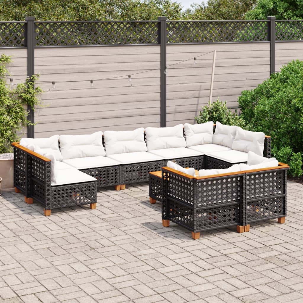 vidaXL 9-delige Loungeset met kussens poly rattan zwart