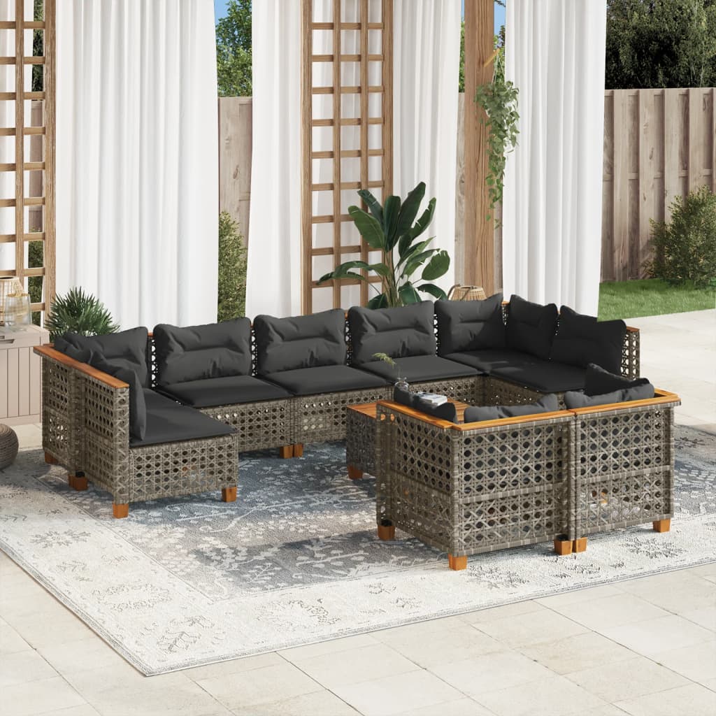 vidaXL 9-delige Loungeset met kussens poly rattan zwart