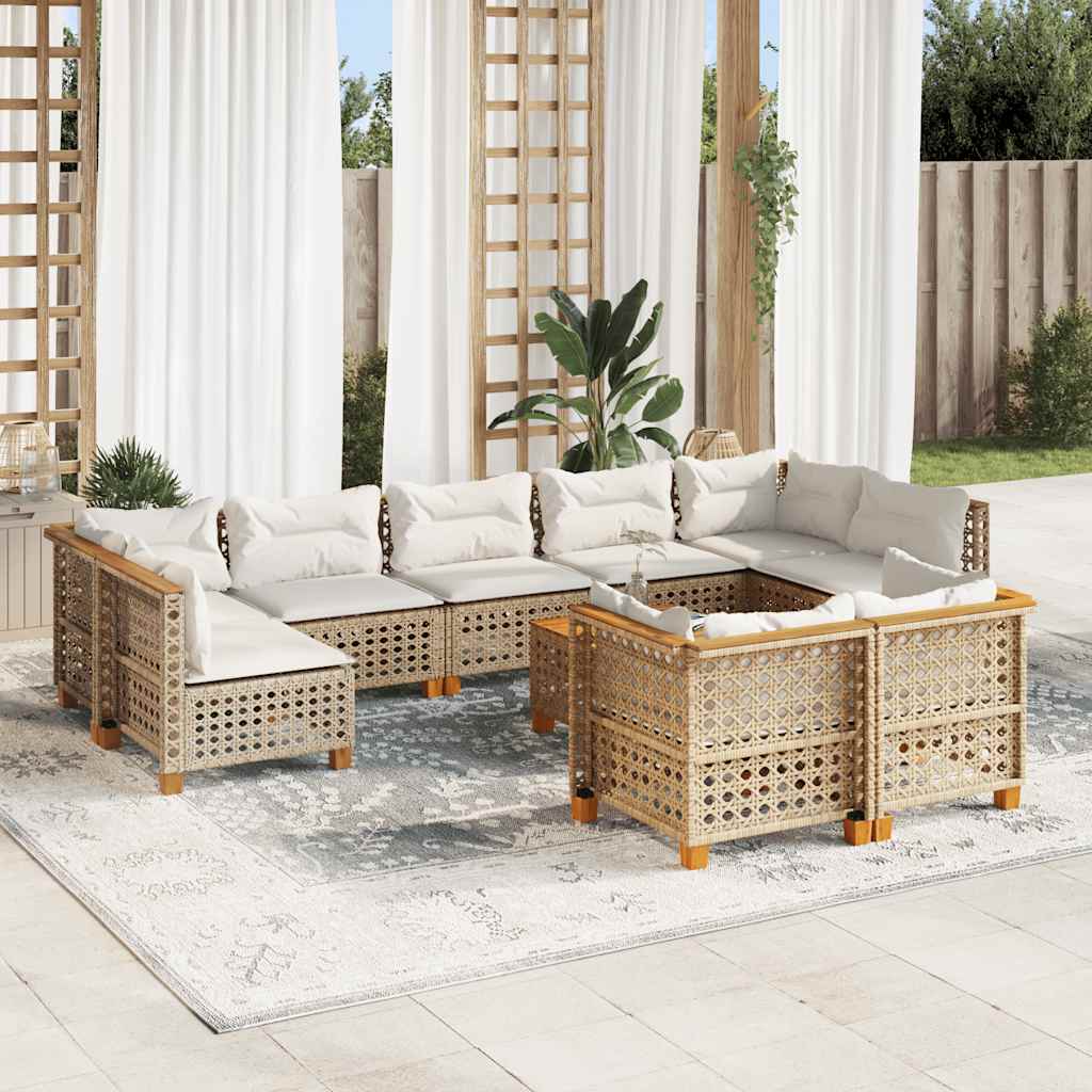 vidaXL 9-delige Loungeset met kussens poly rattan zwart