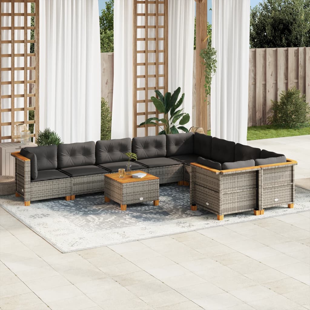 vidaXL 10-delige Loungeset met kussens poly rattan zwart