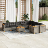 vidaXL 10-delige Loungeset met kussens poly rattan zwart