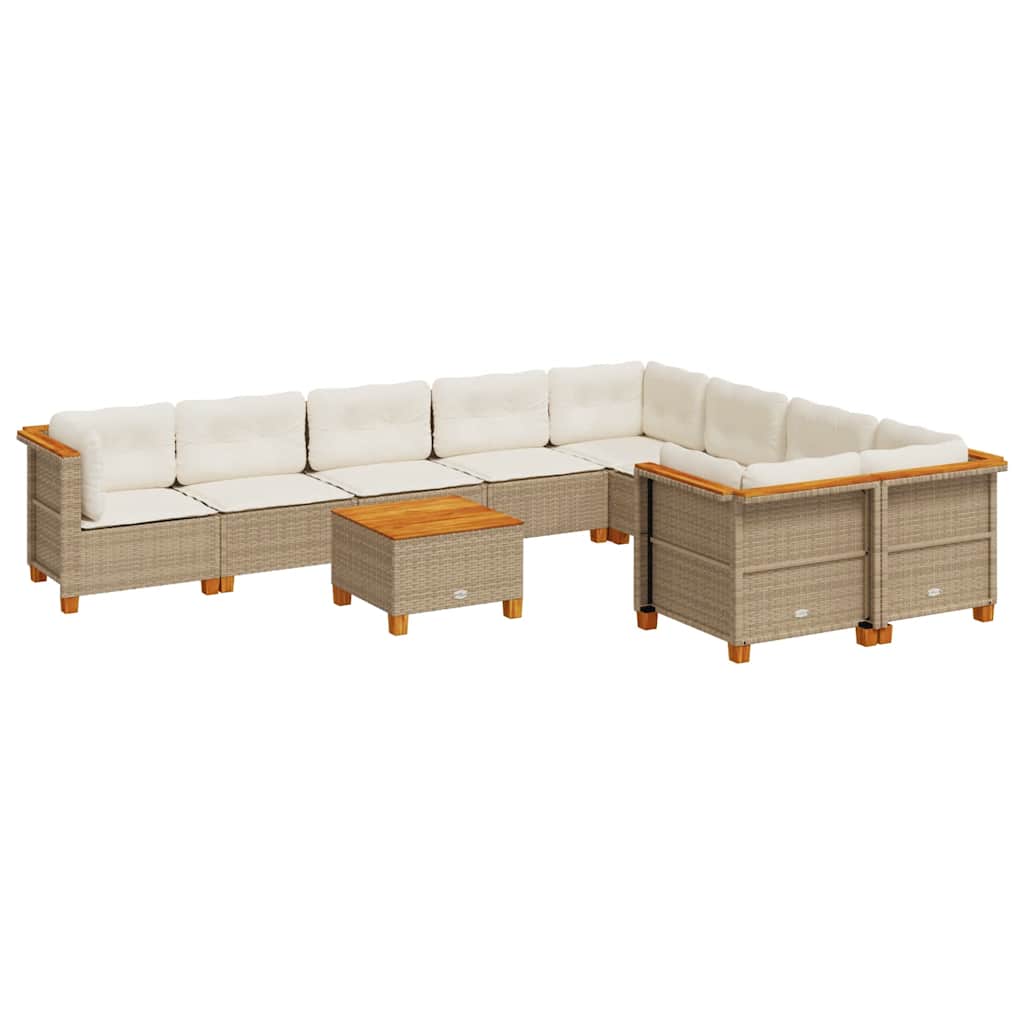 vidaXL 10-delige Loungeset met kussens poly rattan zwart