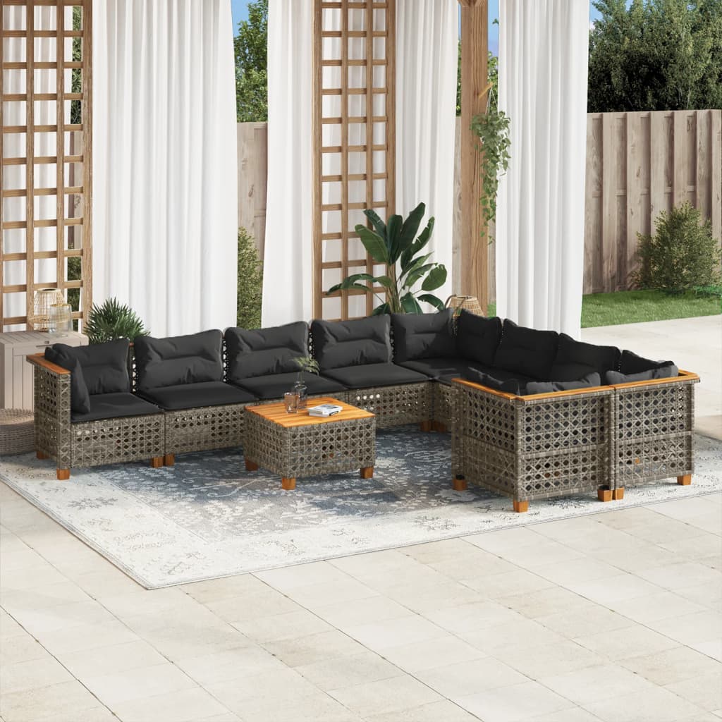 vidaXL 10-delige Loungeset met kussens poly rattan zwart