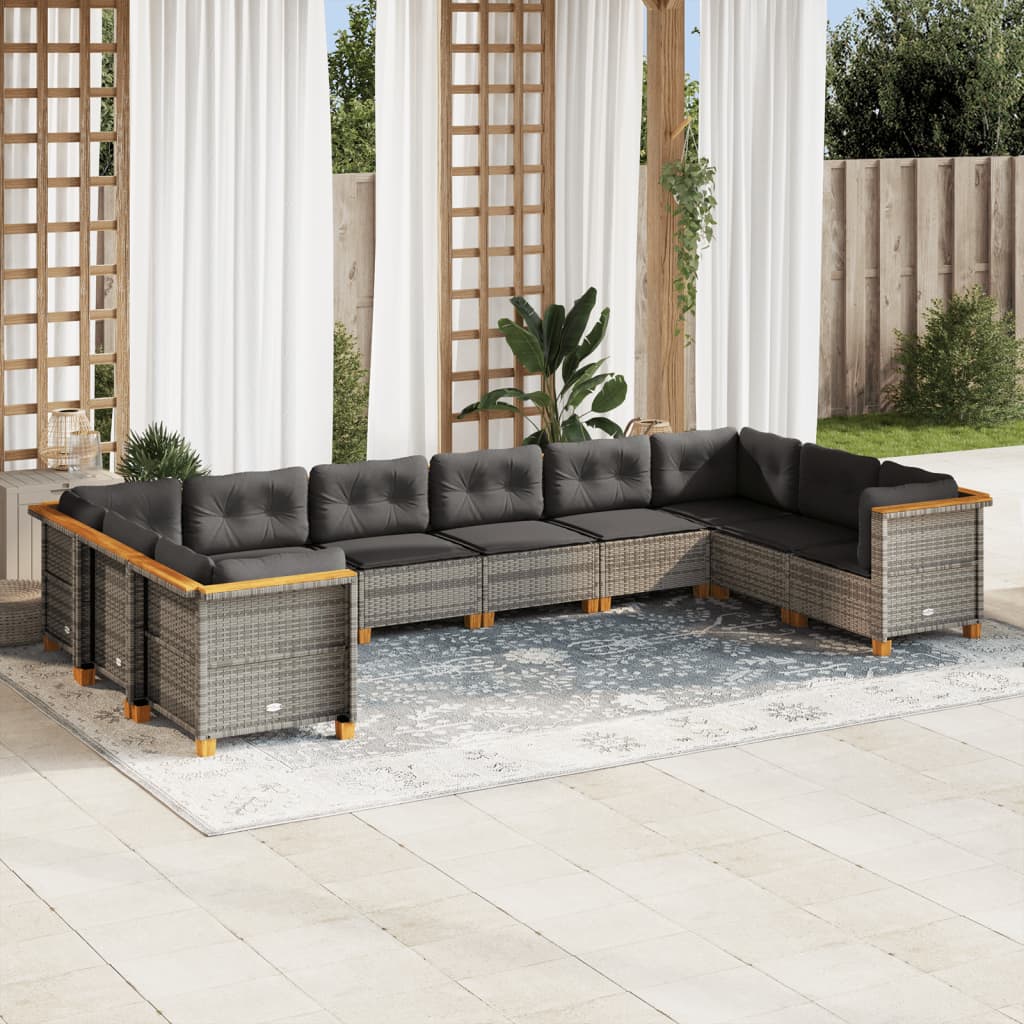 vidaXL 10-Piece Lounge Set with Cushions Poly Rattan Black
