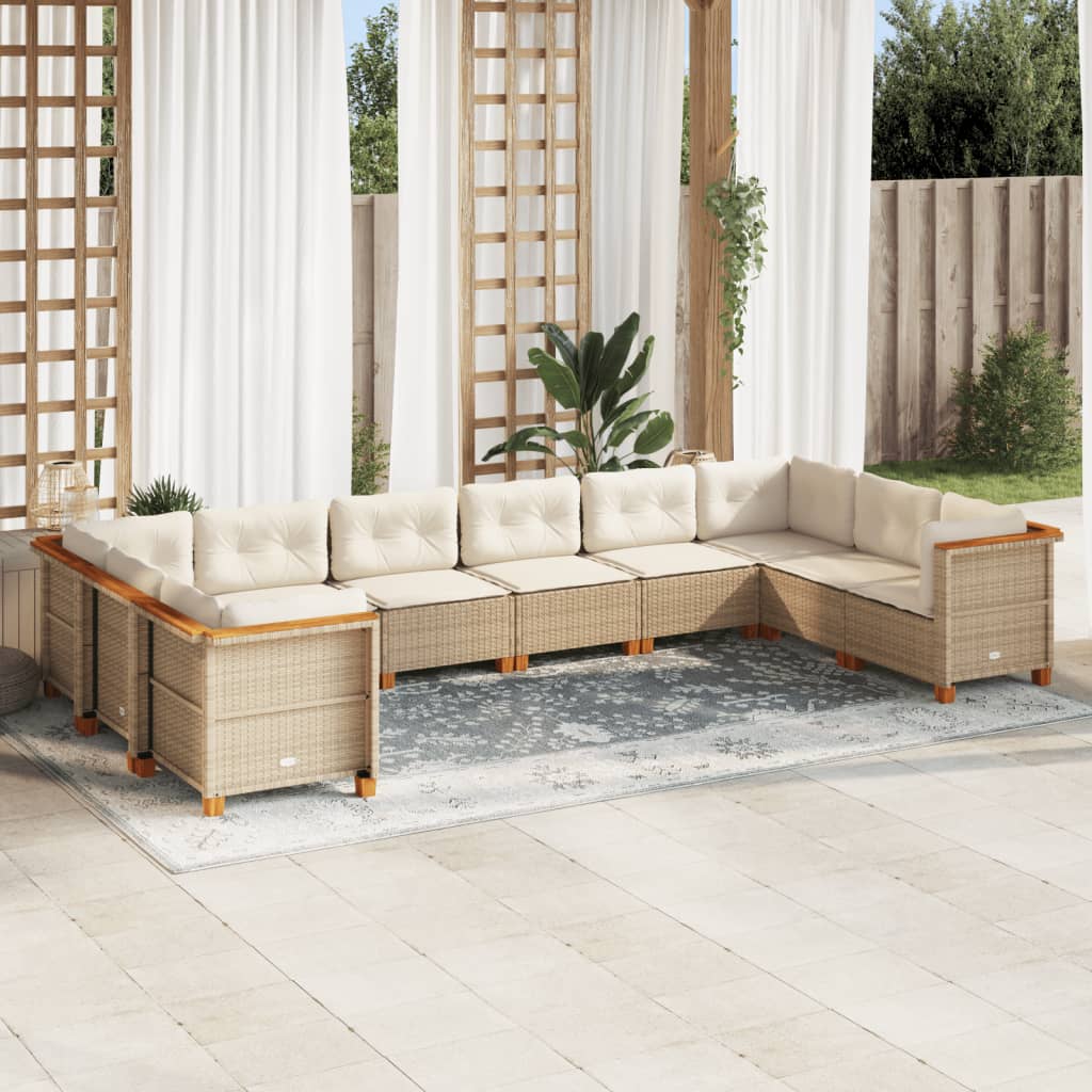 vidaXL 10-Piece Lounge Set with Cushions Poly Rattan Black