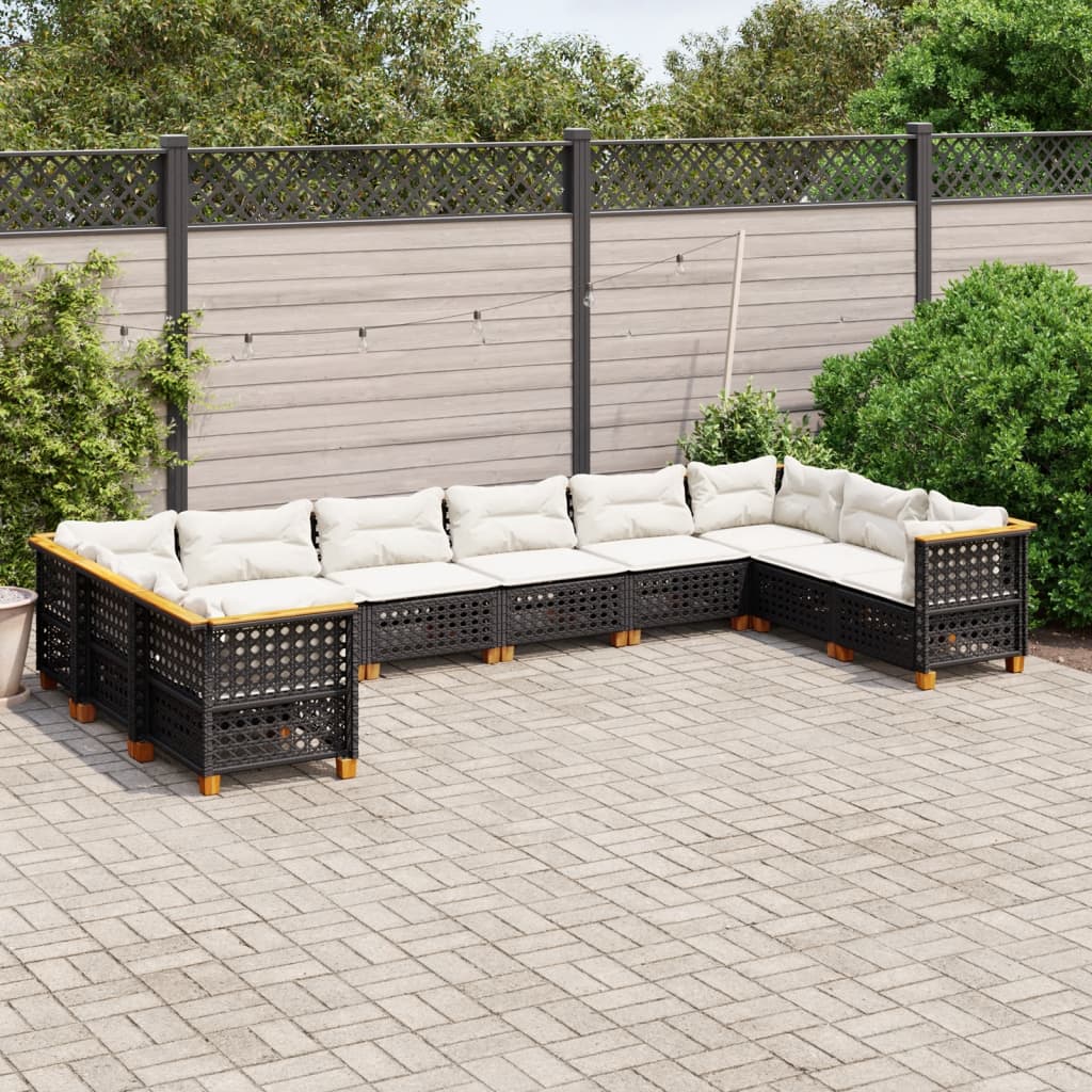 vidaXL 10-Piece Lounge Set with Cushions Poly Rattan Black