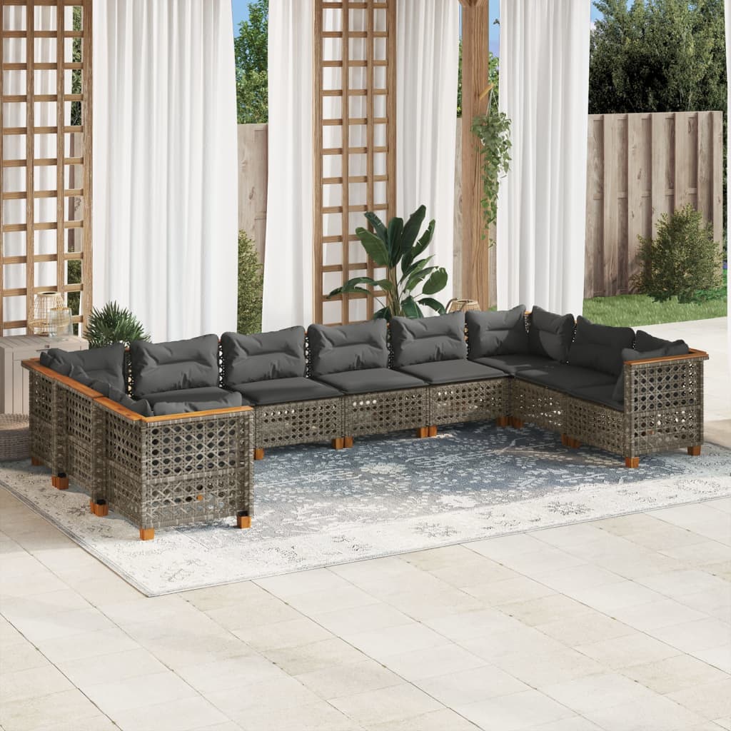 vidaXL 10-Piece Lounge Set with Cushions Poly Rattan Black
