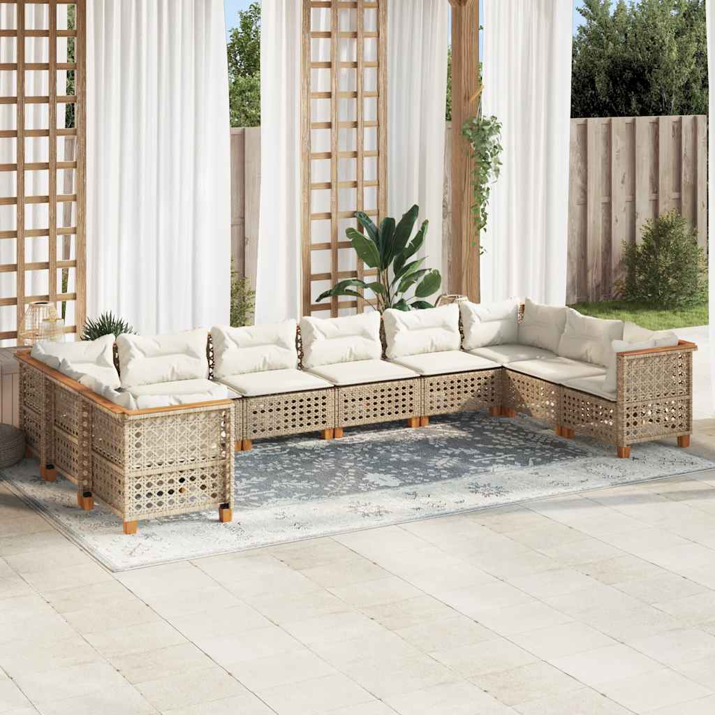 vidaXL 10-Piece Lounge Set with Cushions Poly Rattan Black