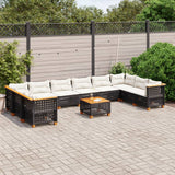 vidaXL 10-Piece Lounge Set with Cushions Poly Rattan Black