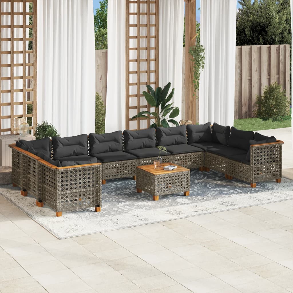 vidaXL 10-Piece Lounge Set with Cushions Poly Rattan Black