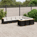 vidaXL 10-piece Lounge Set with cushions poly rattan black