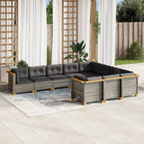 vidaXL 10-piece Lounge Set with cushions poly rattan black