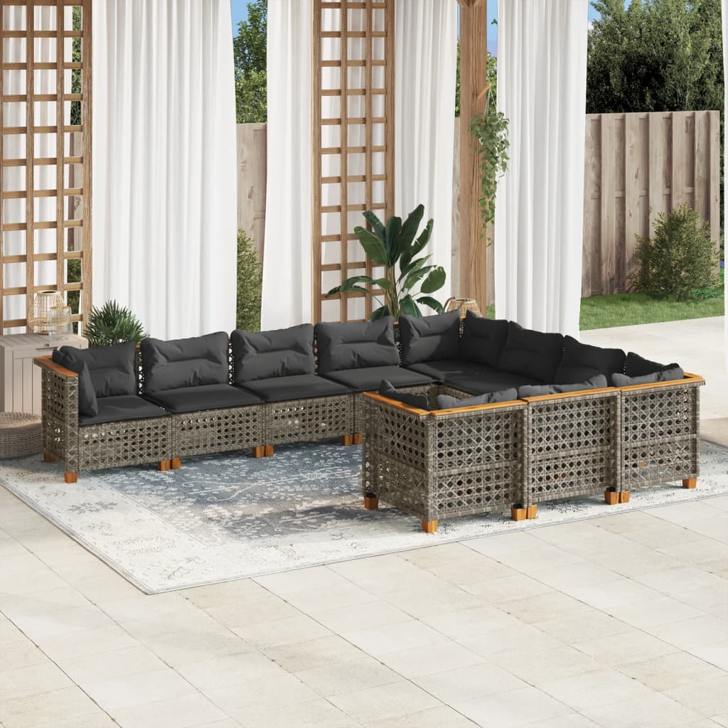 vidaXL 10-piece Lounge Set with cushions poly rattan black
