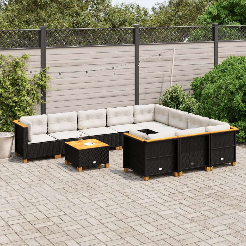 vidaXL 10-piece Lounge Set with cushions poly rattan black