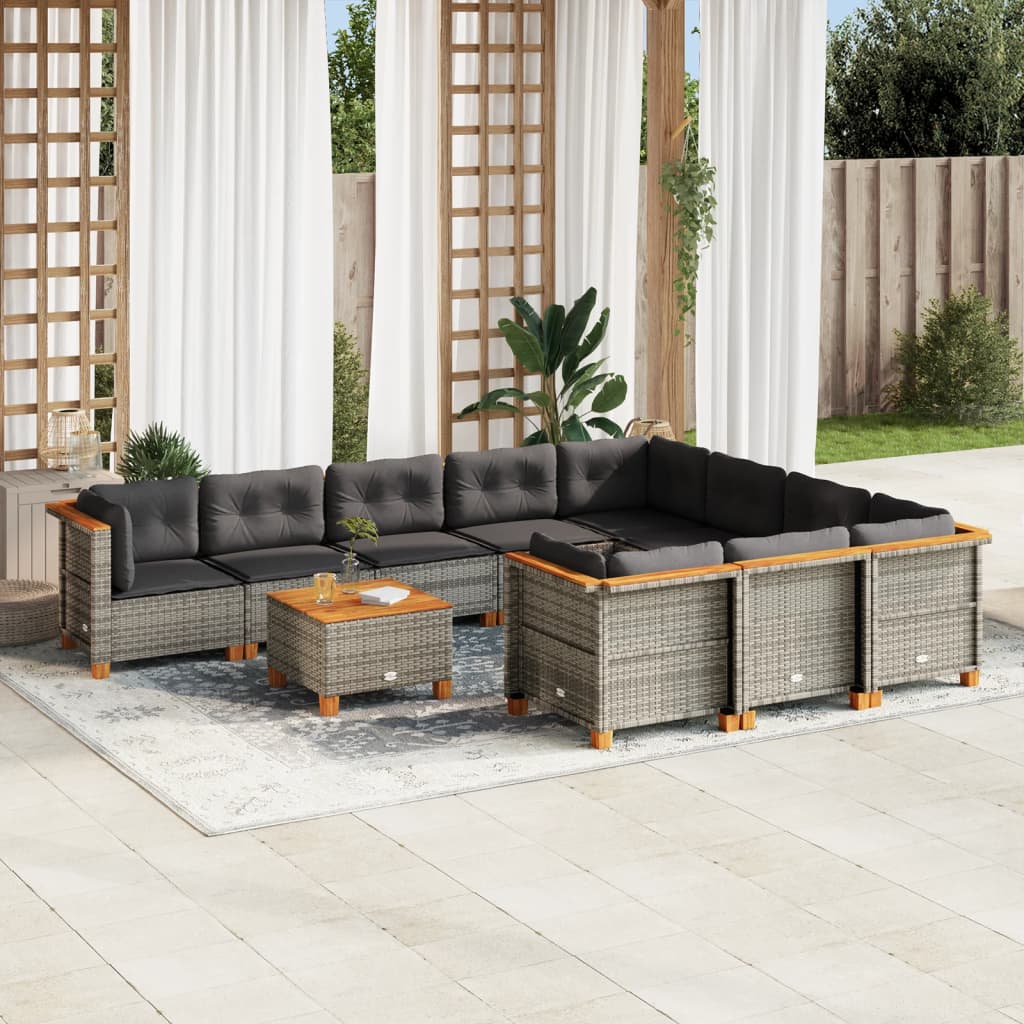 vidaXL 10-piece Lounge Set with cushions poly rattan black