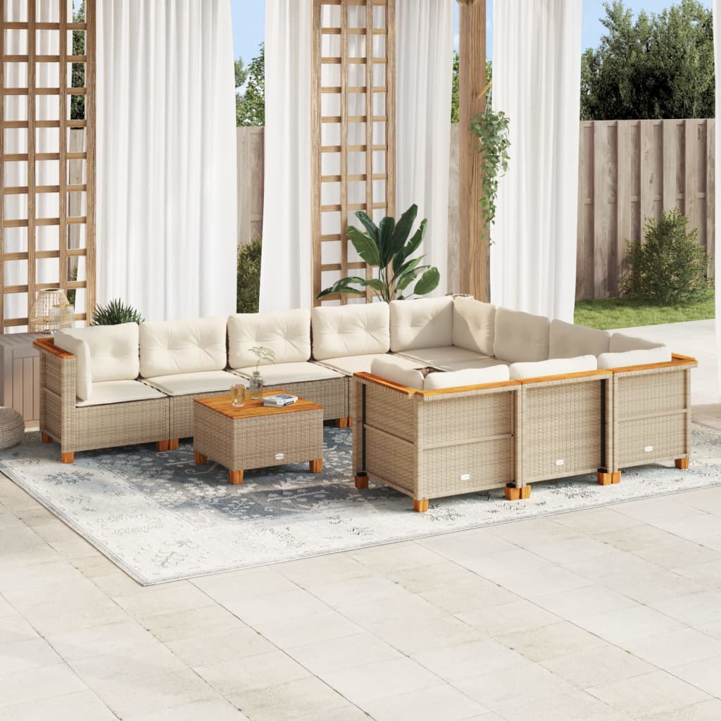 vidaXL 10-piece Lounge Set with cushions poly rattan black