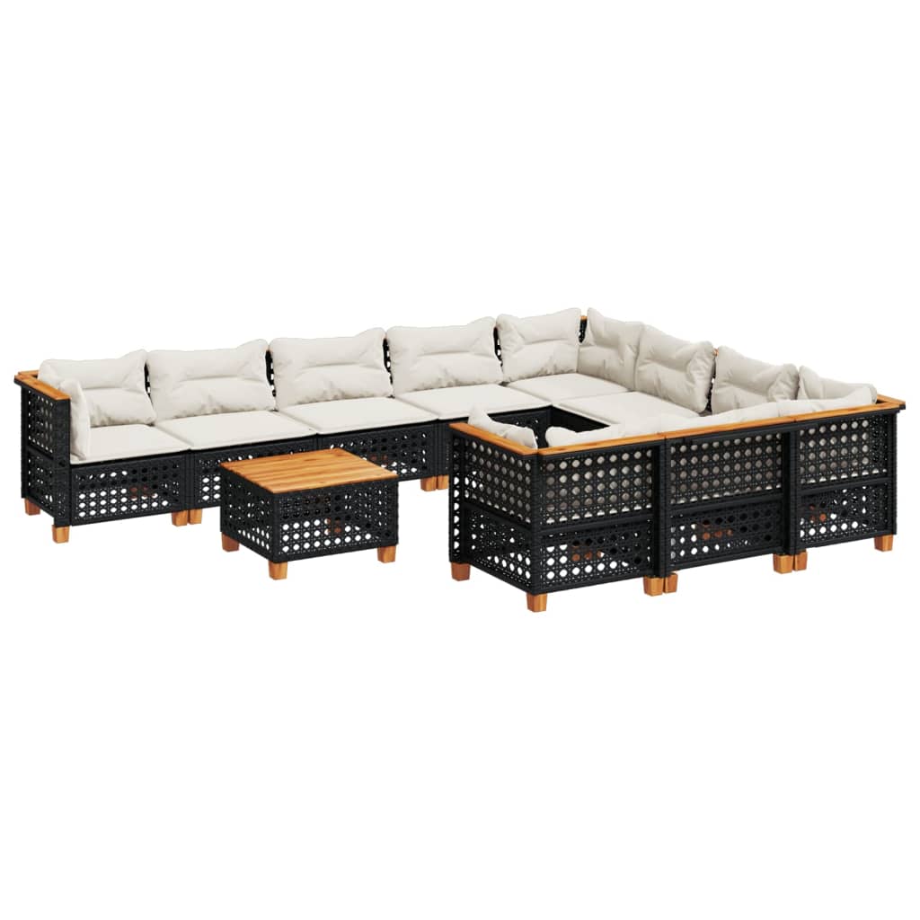 vidaXL 10-piece Lounge Set with cushions poly rattan black