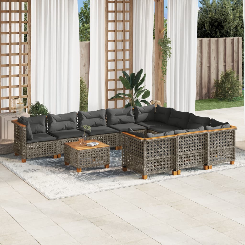 vidaXL 10-piece Lounge Set with cushions poly rattan black