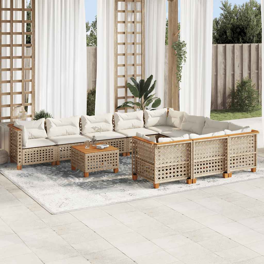 vidaXL 10-piece Lounge Set with cushions poly rattan black