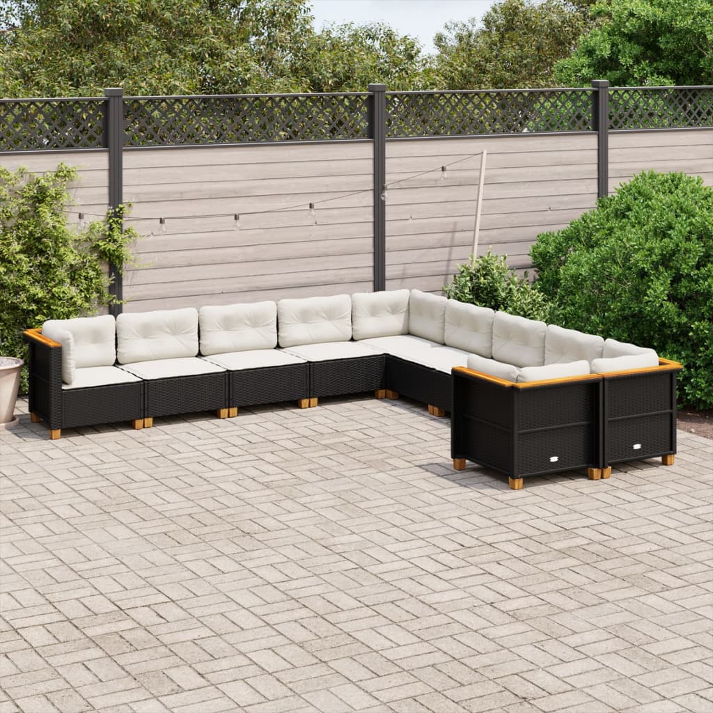 vidaXL 10-Piece Lounge Set with Cushions Poly Rattan Black