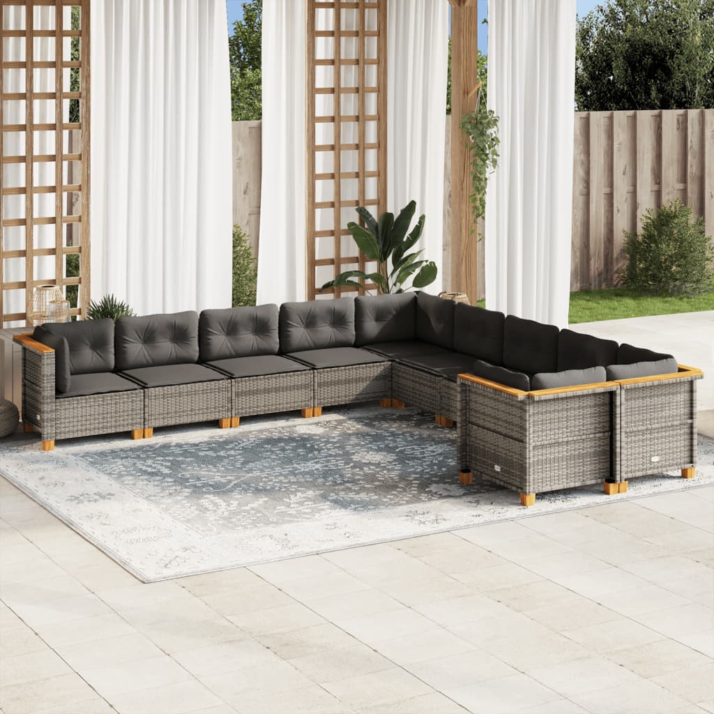 vidaXL 10-Piece Lounge Set with Cushions Poly Rattan Black