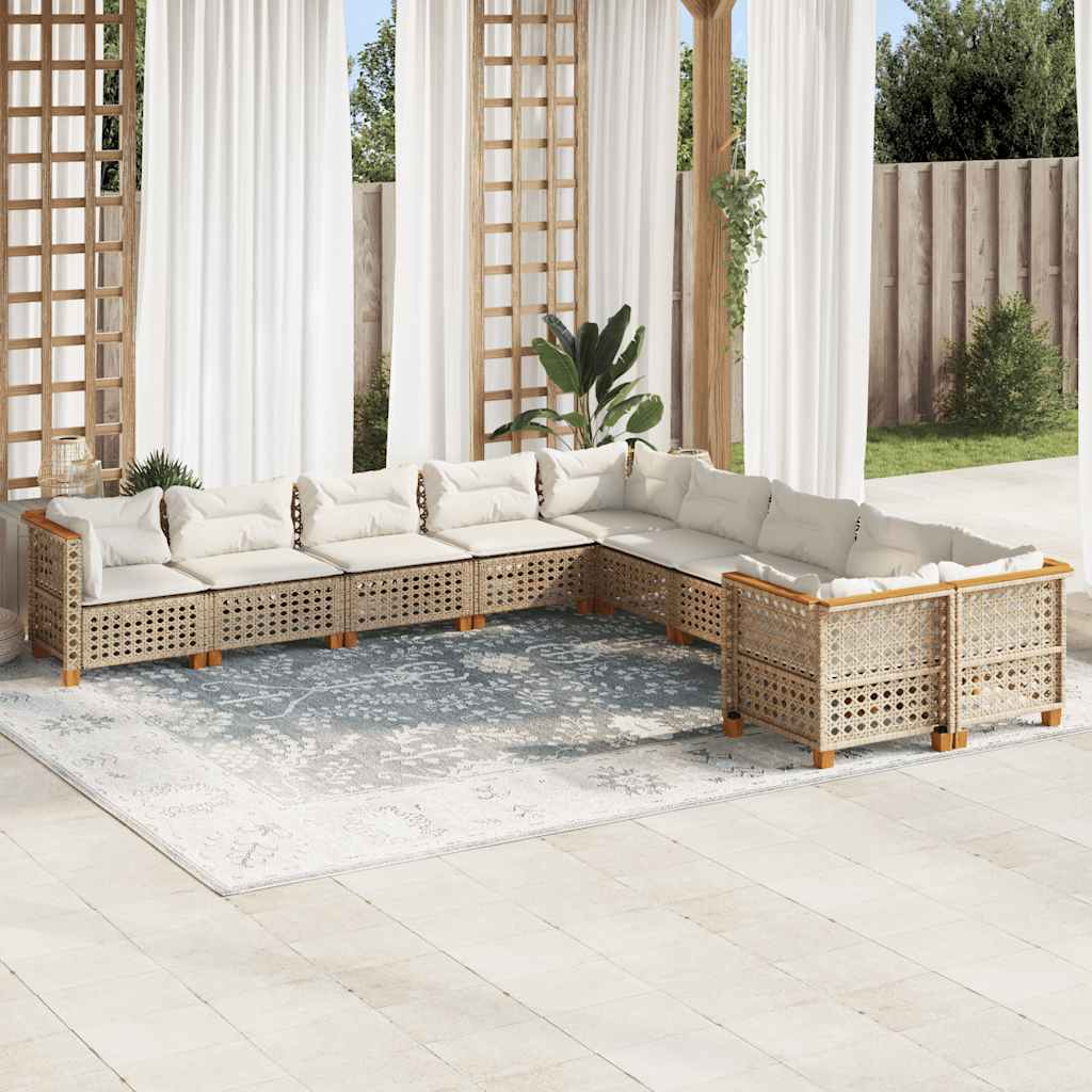 vidaXL 10-Piece Lounge Set with Cushions Poly Rattan Black