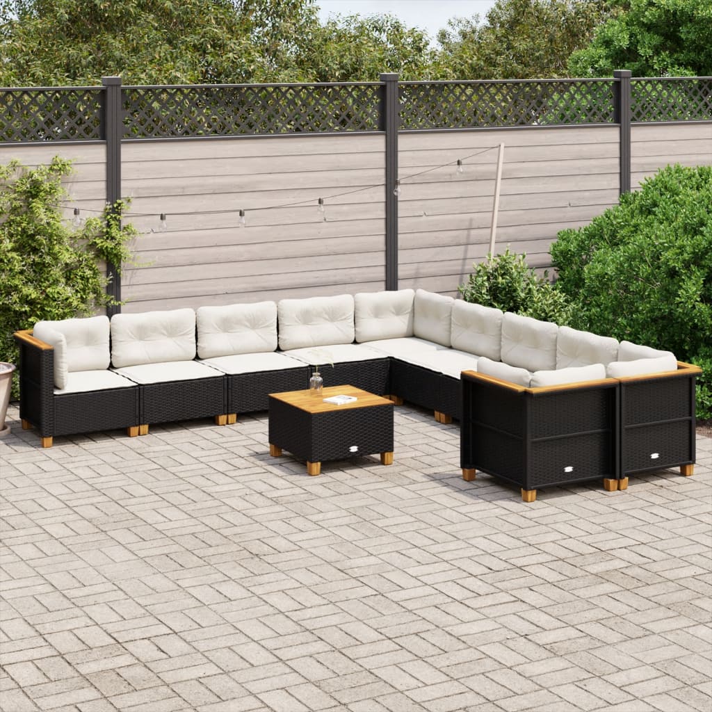vidaXL 10-Piece Lounge Set with Cushions Poly Rattan Black