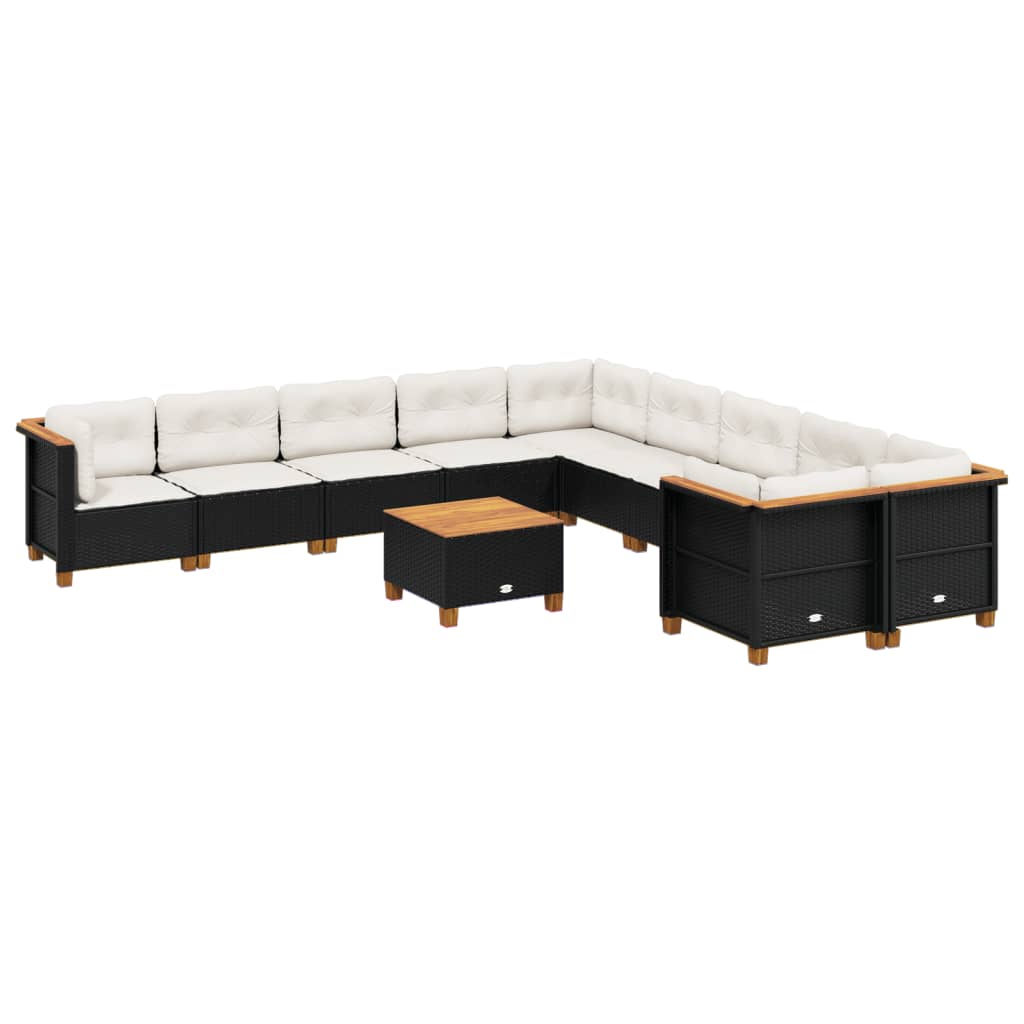vidaXL 10-Piece Lounge Set with Cushions Poly Rattan Black