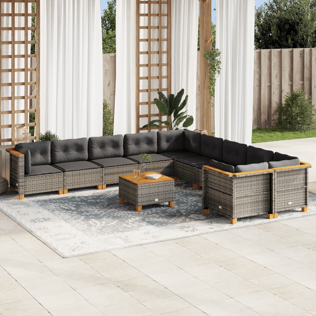 vidaXL 10-Piece Lounge Set with Cushions Poly Rattan Black