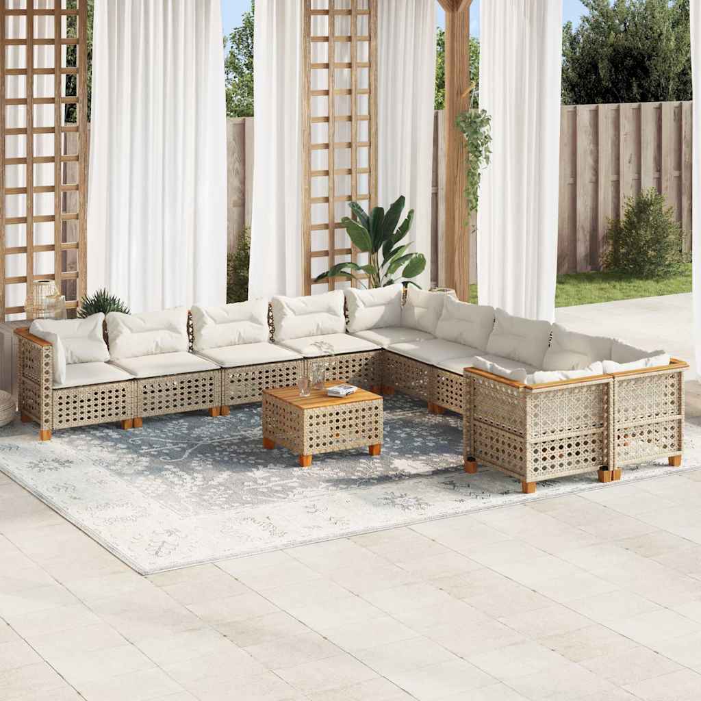 vidaXL 10-Piece Lounge Set with Cushions Poly Rattan Black