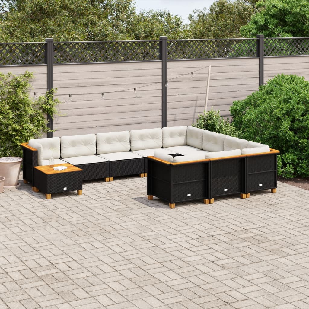vidaXL 11-Piece Lounge Set with Cushions Poly Rattan Black