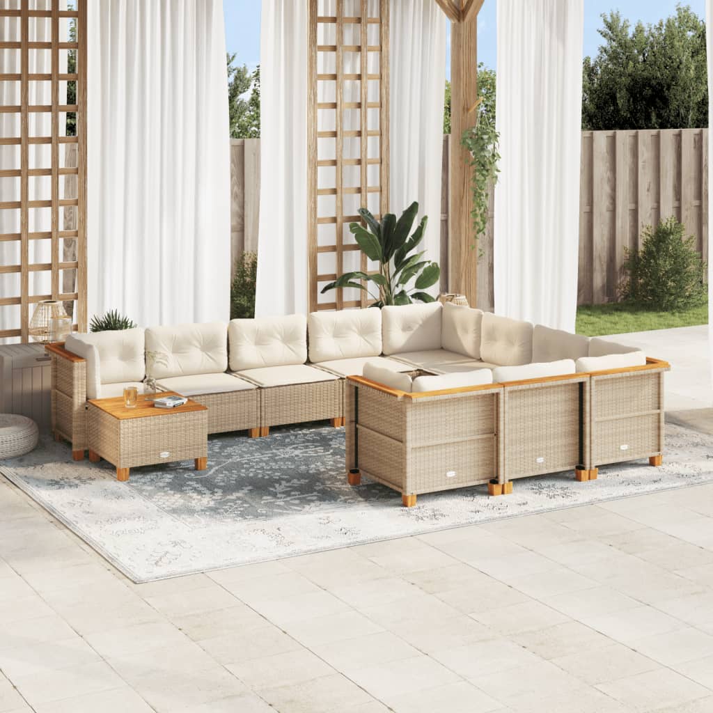vidaXL 11-Piece Lounge Set with Cushions Poly Rattan Black
