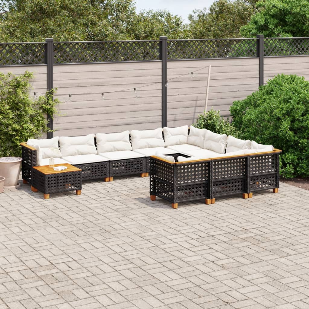 vidaXL 11-Piece Lounge Set with Cushions Poly Rattan Black