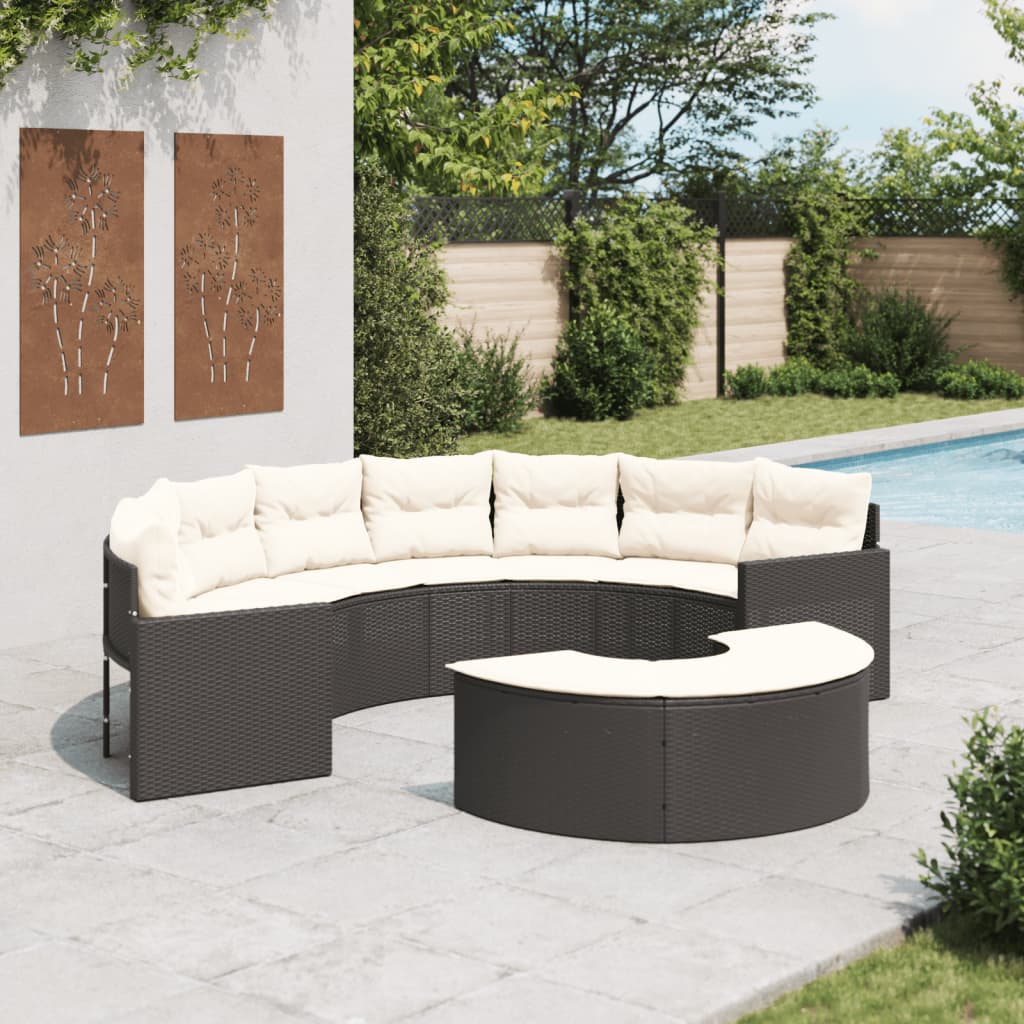 vidaXL 2-delige Loungeset halfrond poly rattan zwart