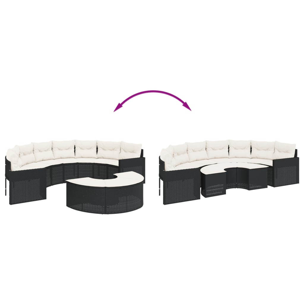 vidaXL 2-delige Loungeset halfrond poly rattan zwart