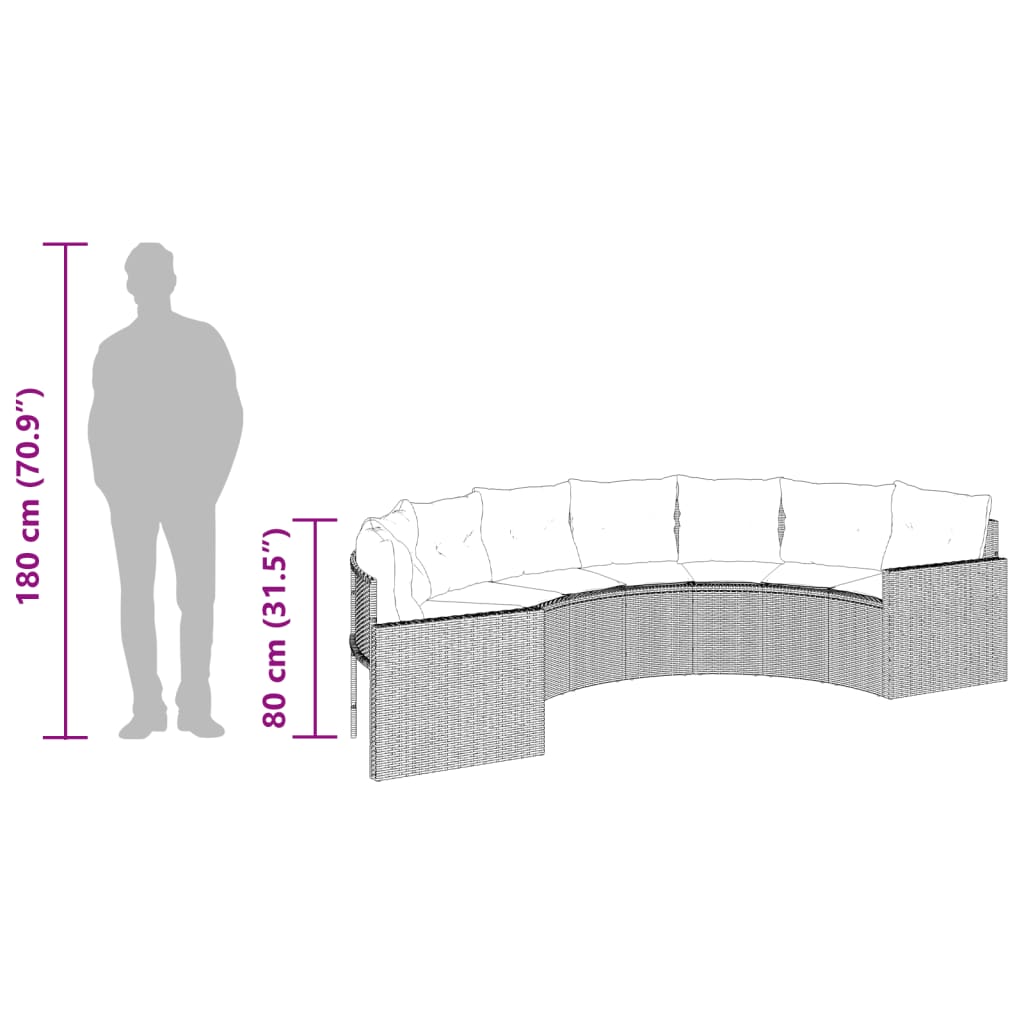 vidaXL 2-delige Loungeset halfrond poly rattan zwart