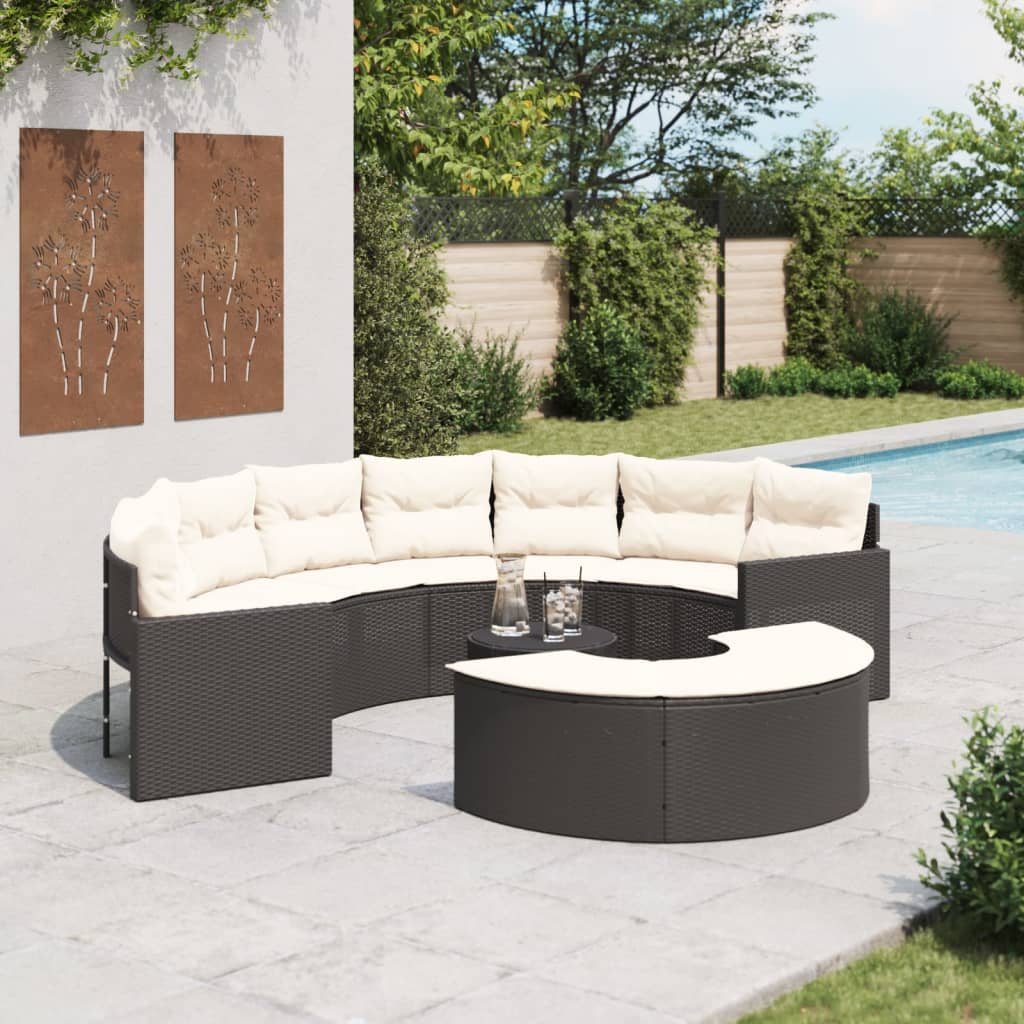 vidaXL 2-delige Loungeset halfrond poly rattan zwart