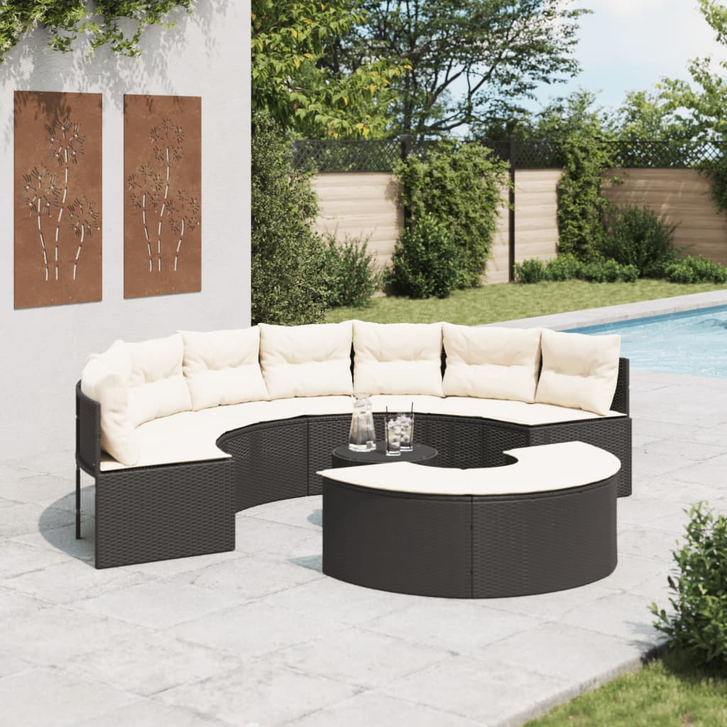 vidaXL 2-Piece Half-Round Poly Rattan Lounge Set Black
